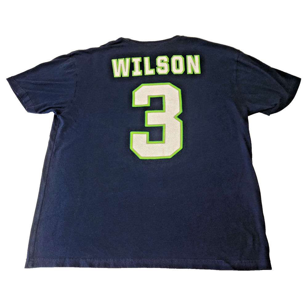 Russell Wilson #3 Seattle Seahawks NFL Majestic Blue Jersey T-Shirt Men's XL